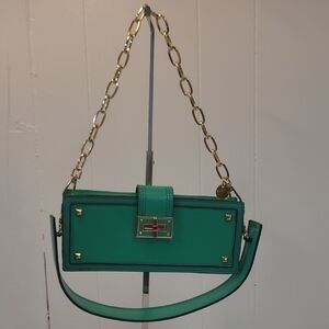 ALDO Trezor Shoulder /Clutch Green Zip Close W/ Gold Tone Accents